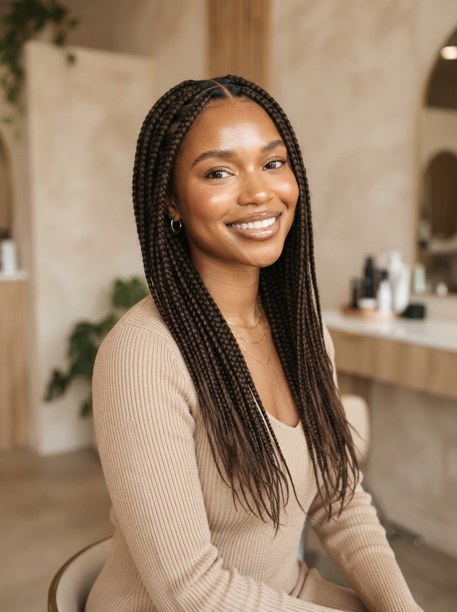 Large knotless braids at Omega African Hair Braiding Charlotte
