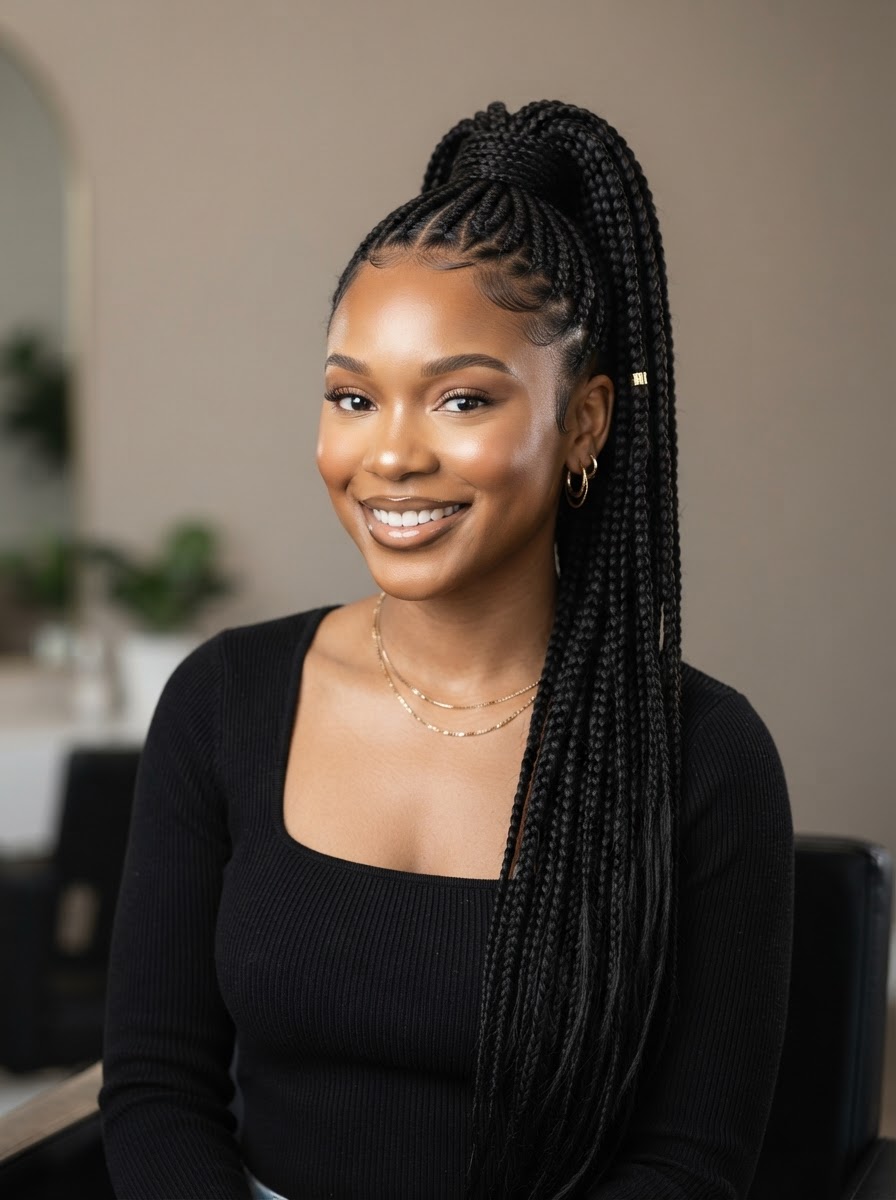 Bohemian knotless braids with curly ends Charlotte NC
