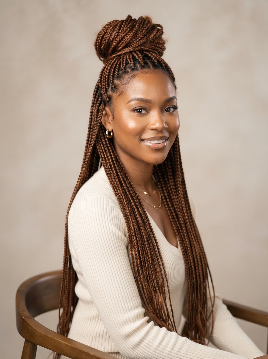 Knotless braids high ponytail style Charlotte braiding salon