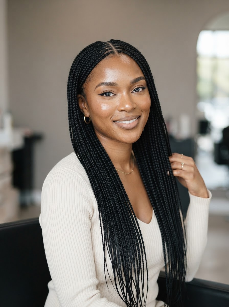 Medium knotless box braids Charlotte NC salon portfolio