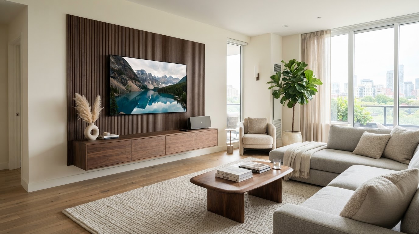 Clean finished living room TV installation