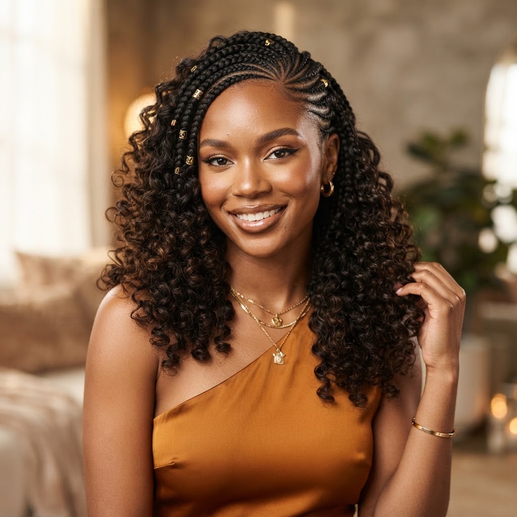 Lemonade Braids with Curly Ends at Omega African Hair Braiding Charlotte NC