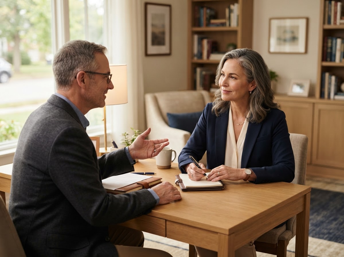 Financial advisor guiding a client through planning and protection options in Long Beach, MS