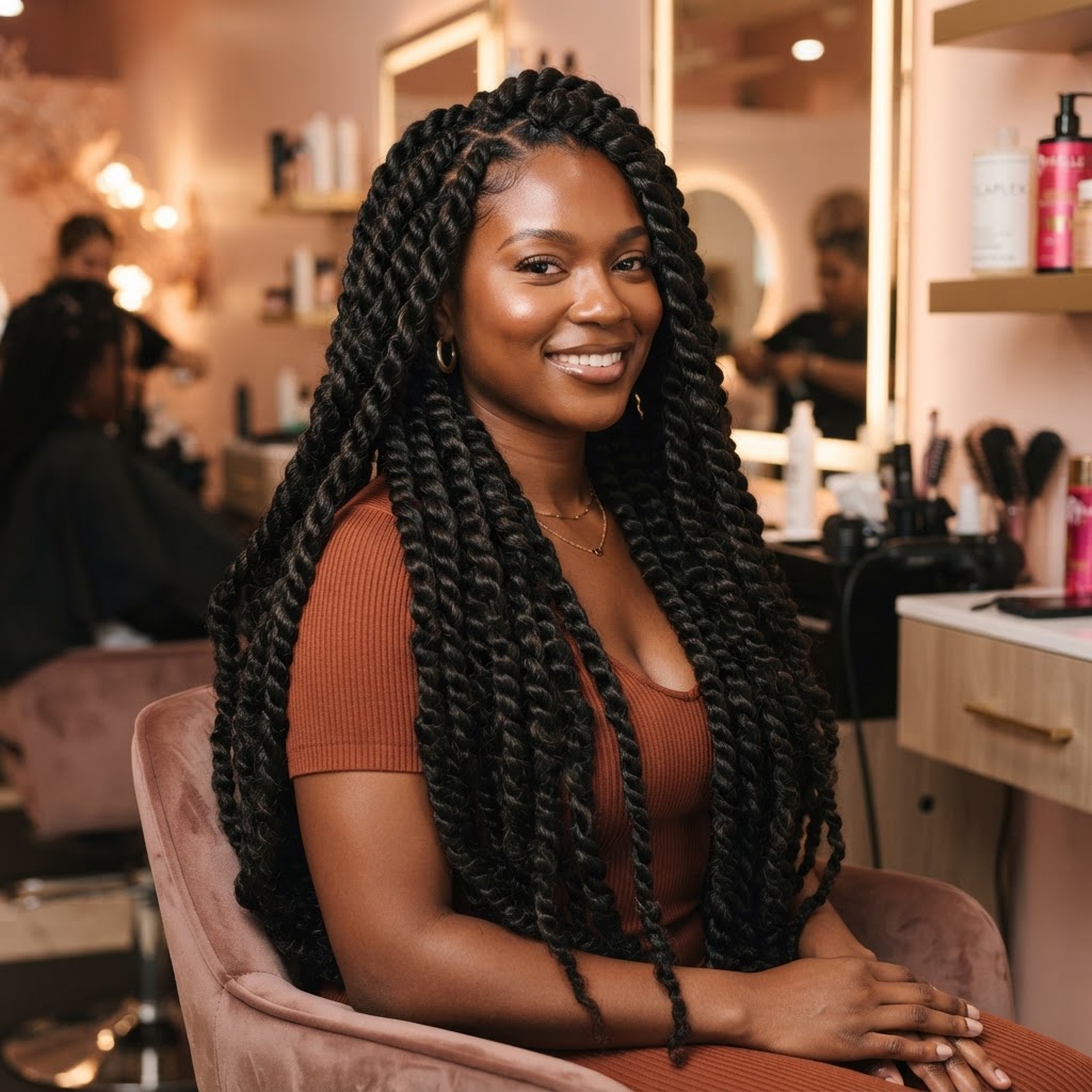 Jumbo Senegalese Twists at Omega African Hair Braiding Charlotte NC