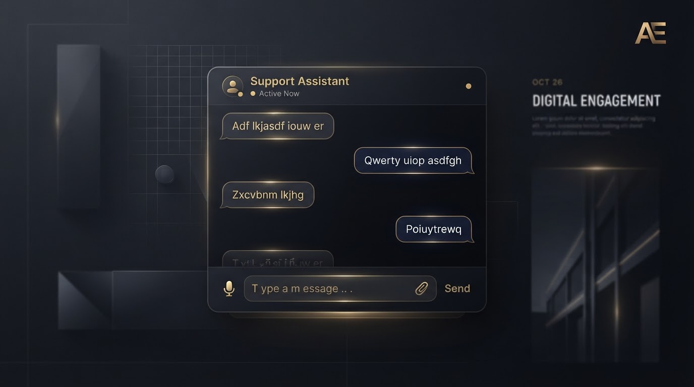 Elegant live chat conversation interface in a clean dark editorial layout