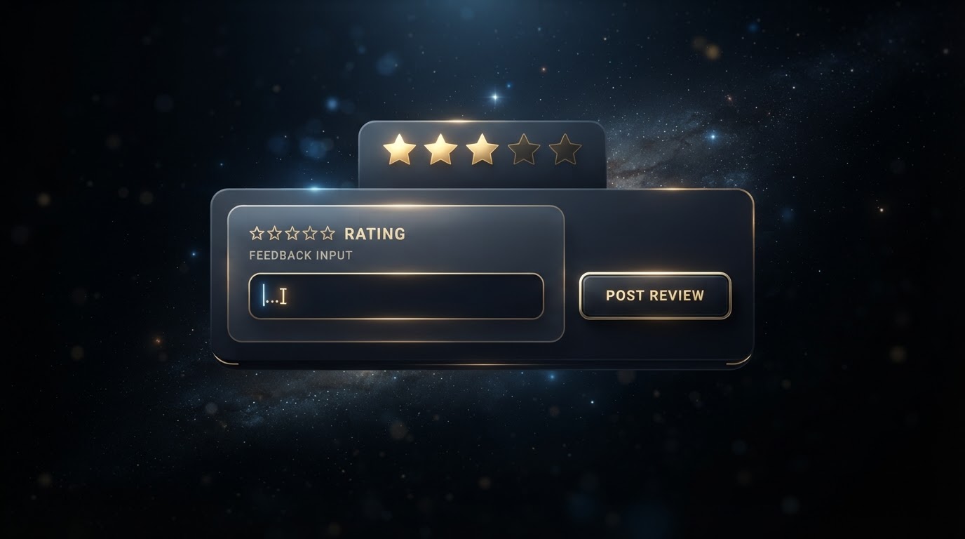 Customer feedback interface with star ratings, comment field, and public review action