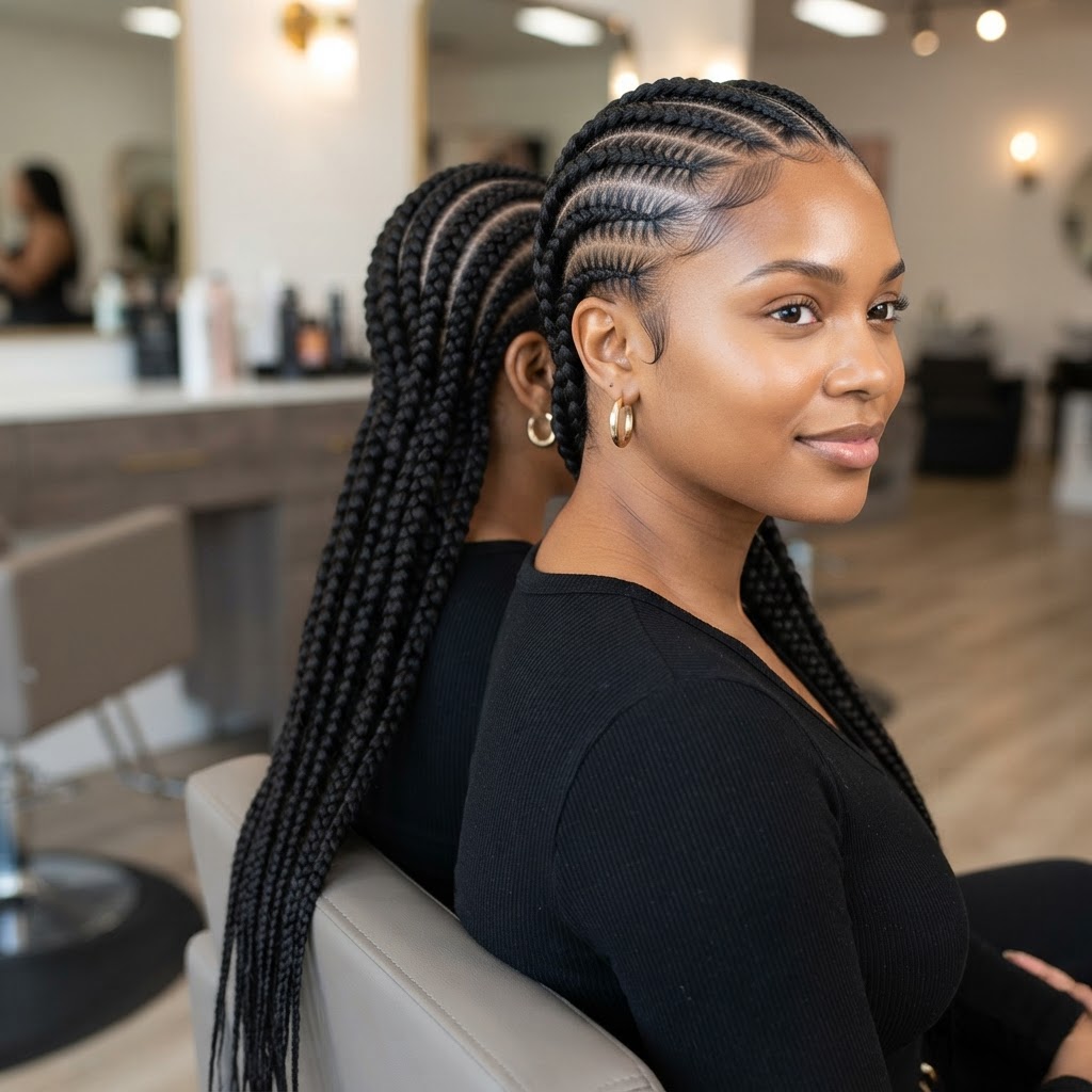 Feed-In Cornrows at Omega African Hair Braiding in Charlotte NC