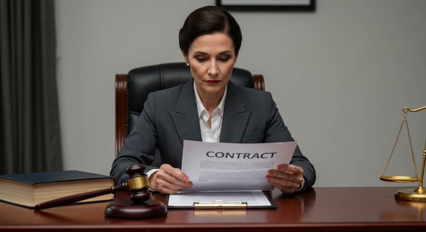 Legal professional at a mahogany desk with a gavel