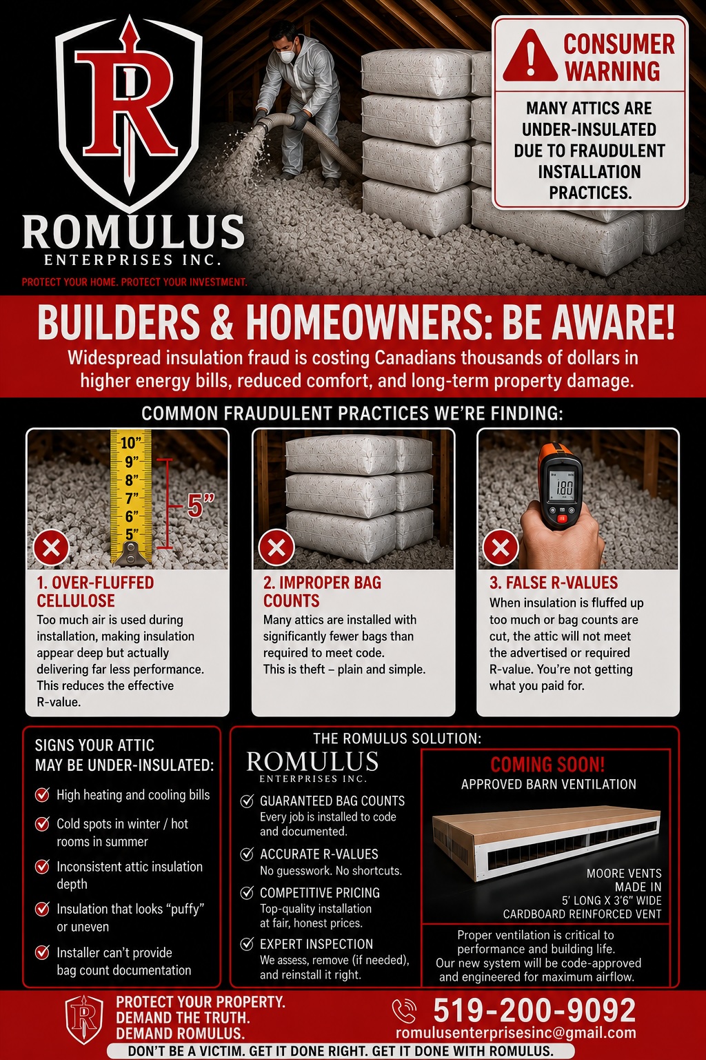 Romulus Enterprises Consumer Warning — Builders & Homeowners: Be Aware of Insulation Fraud