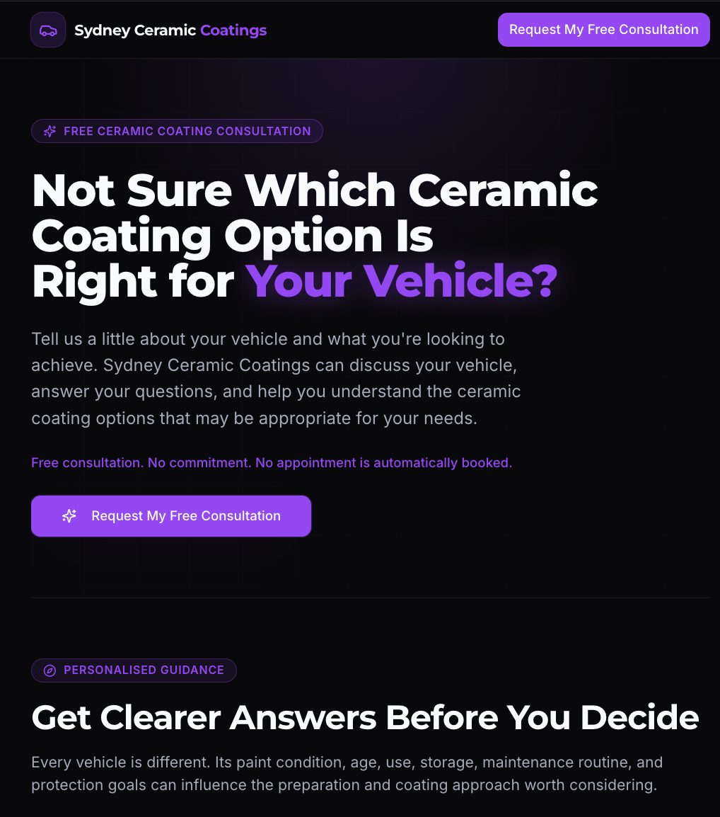 Sydney Ceramic Coatings Lead Funnel - Consultation