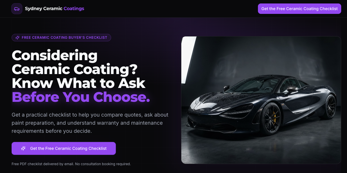 Sydney Ceramic Coatings Lead Funnel - Landing Page