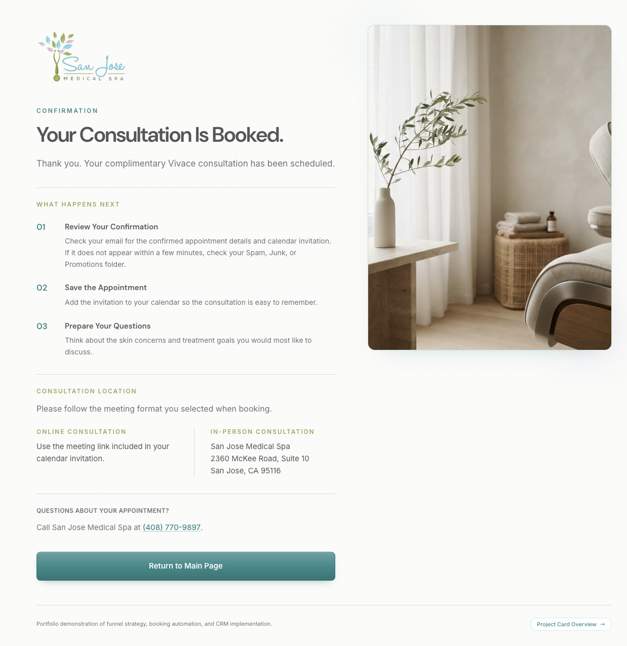 Vivace Consultation Booking Funnel - Confirmation Page