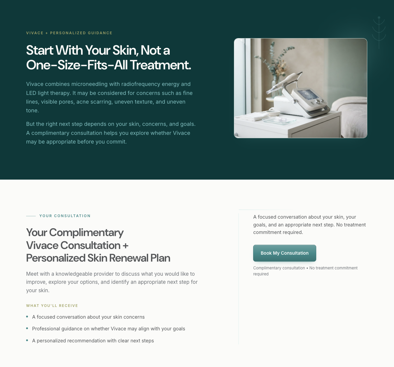 Vivace Consultation Booking Funnel - Booking Experience
