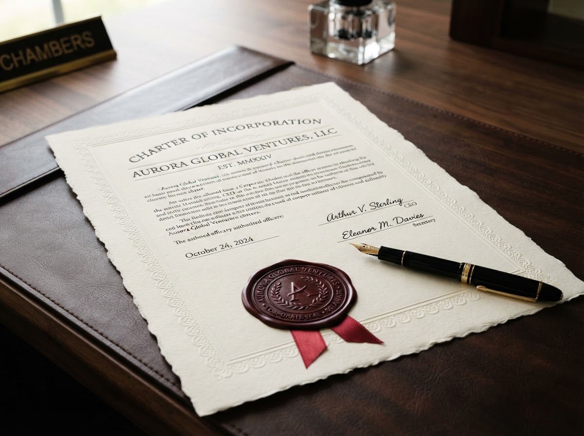 Corporate charter documentation and legal wax seal