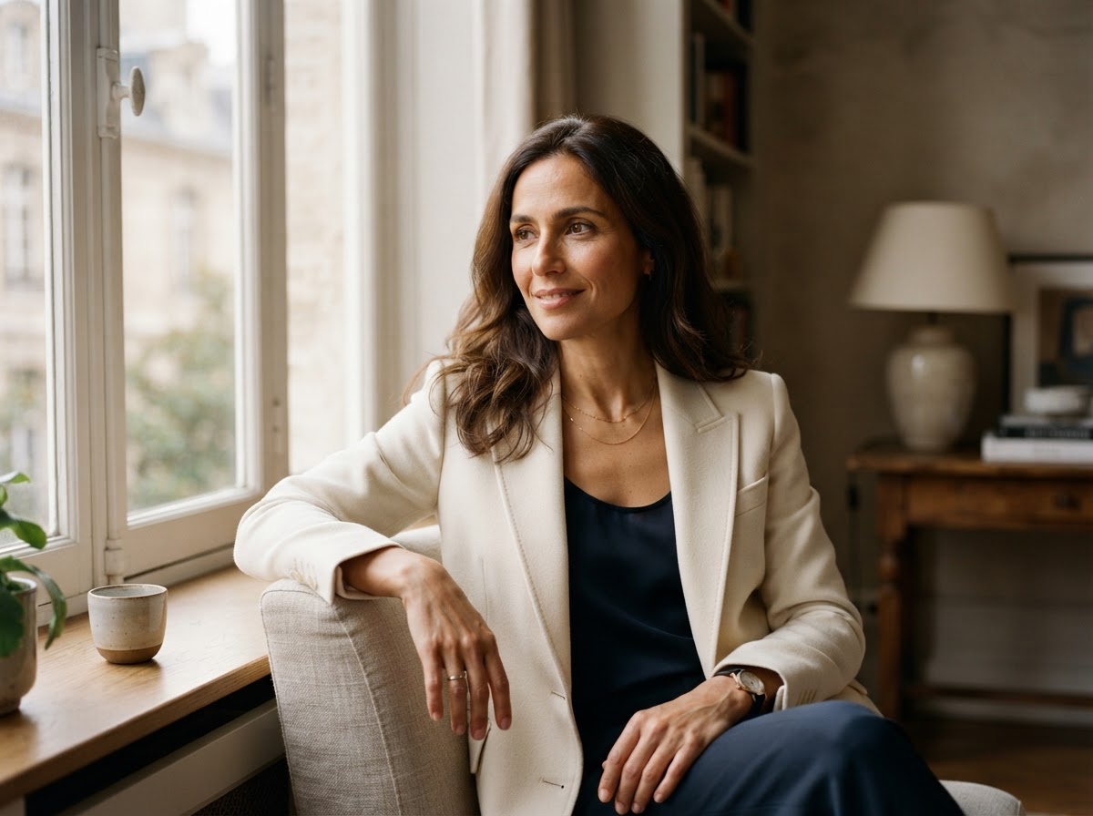Claire Bennett, life and identity coach, seated near a window in soft natural light