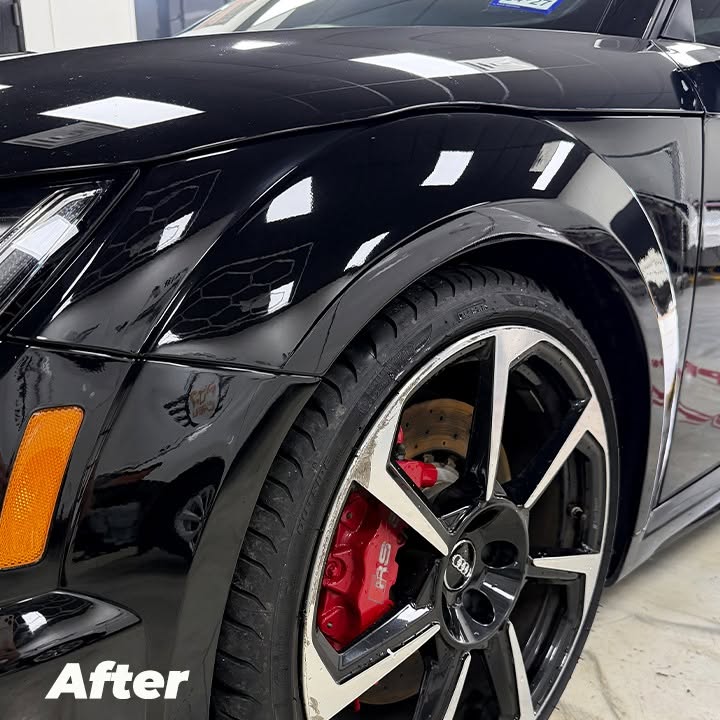 Finished fender after collision repair and paint restoration