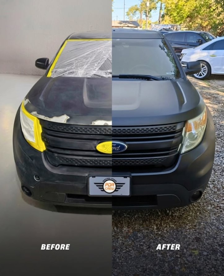 Before and after collision repair and paint restoration on Ford Explorer
