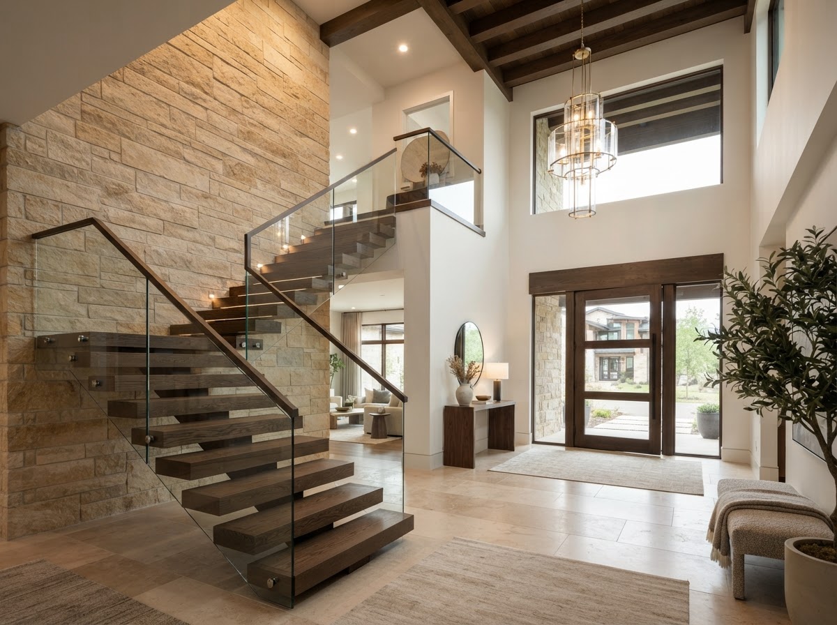 Custom staircase and foyer in a DQ Builders renovation