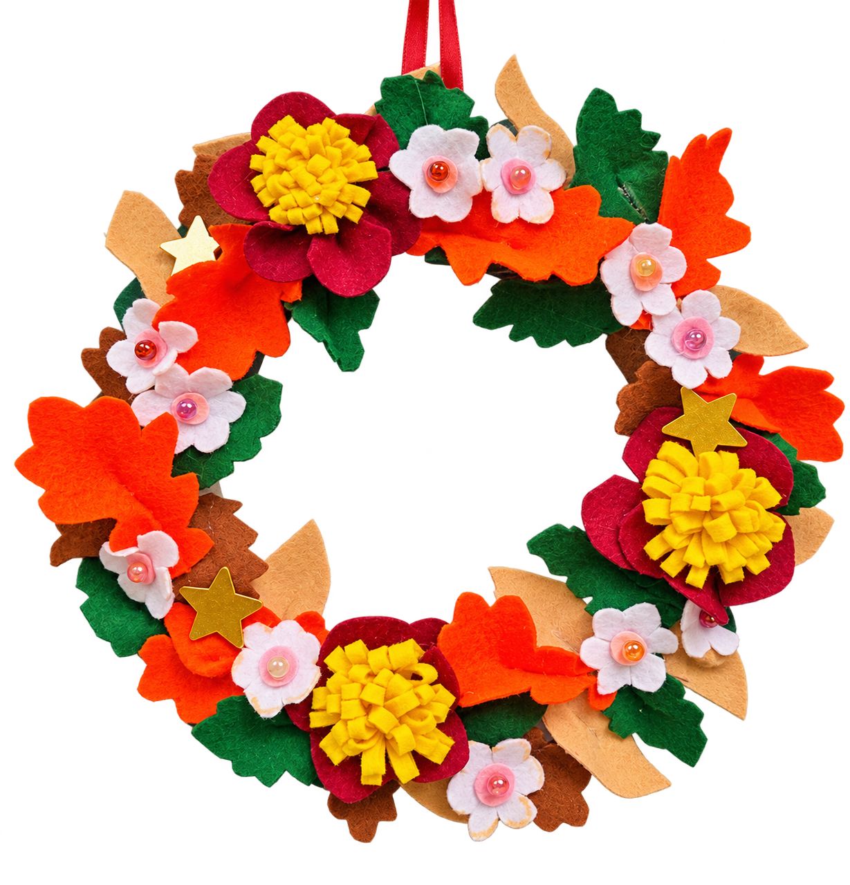 The Autumn Blooms Felt Wreath ready to teach at your first party