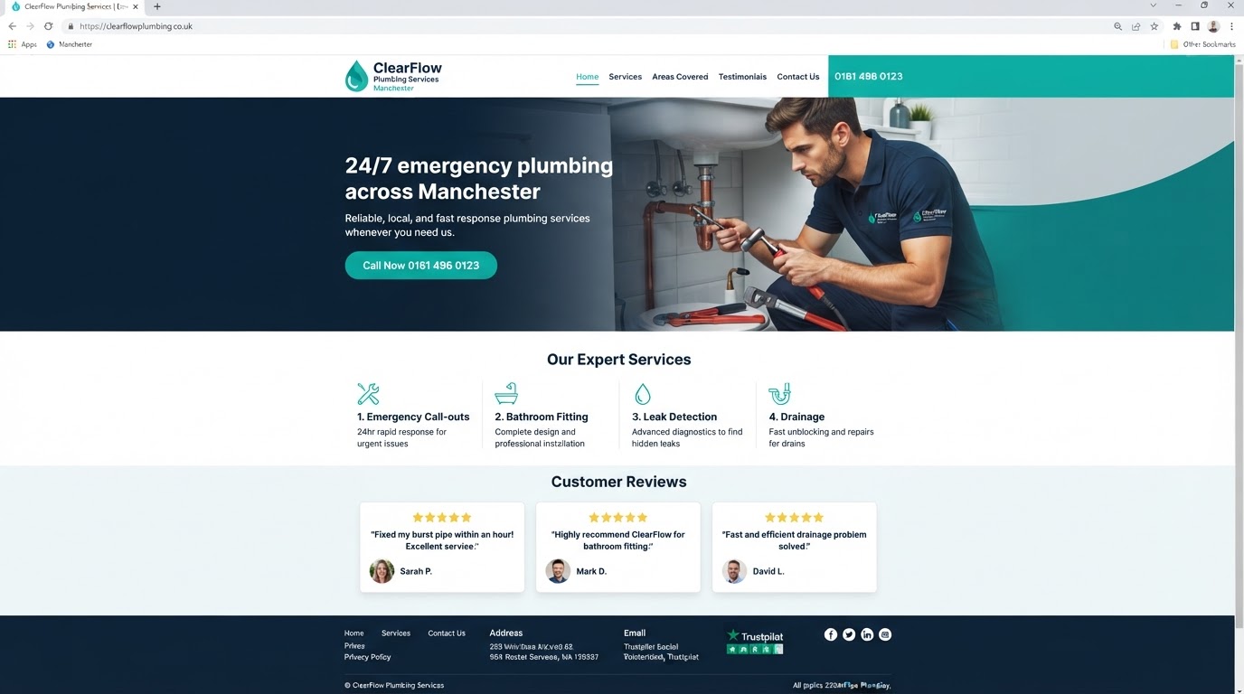 The Rapid Response — an original plumbing website design concept by Trade Website Pro