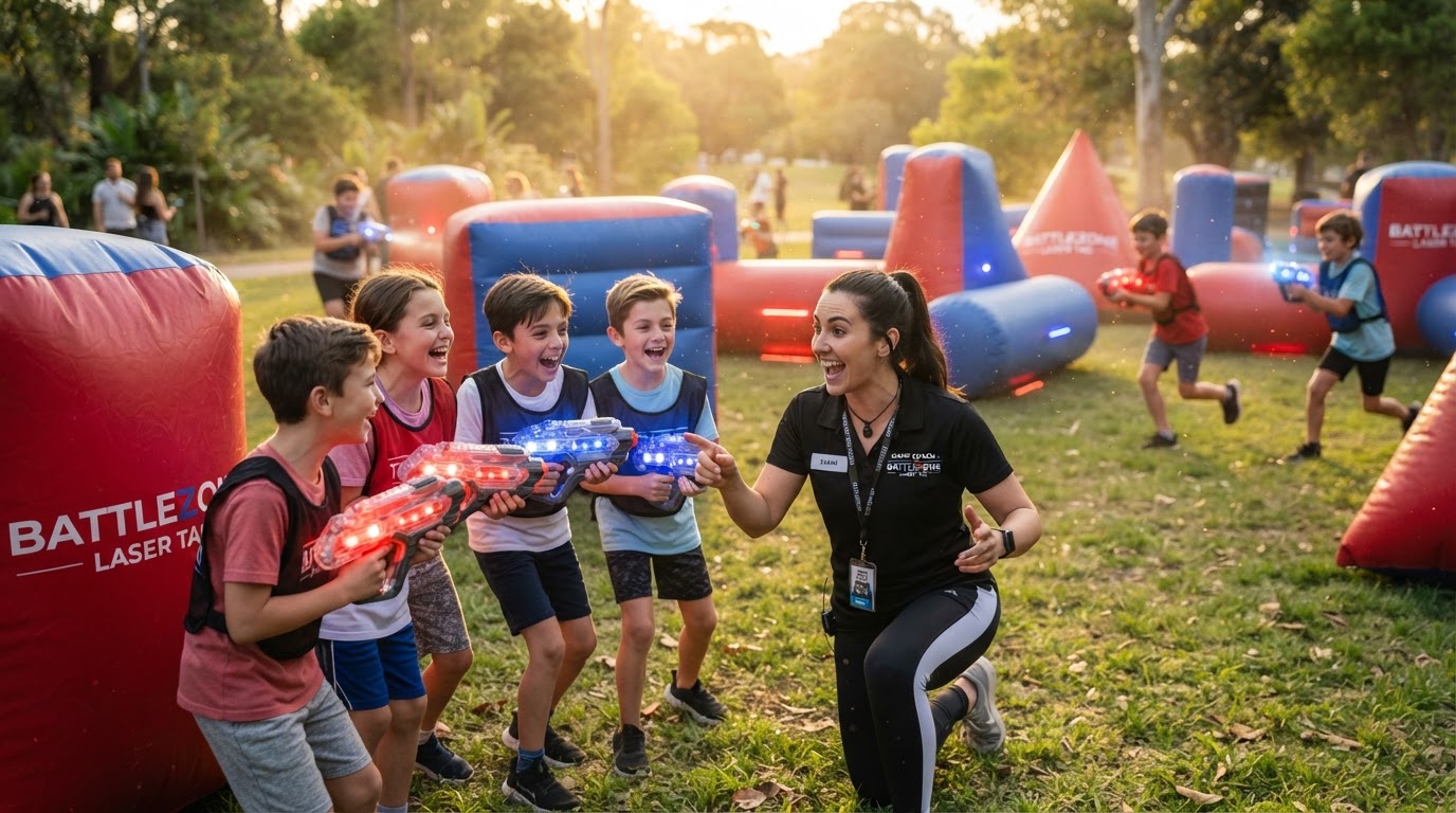 Laser Tag On The Go in action — players and Game Coaches