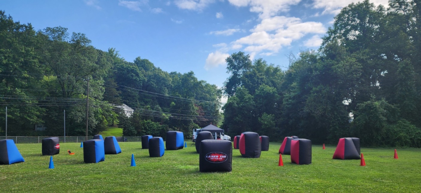 Laser Tag On The Go Setup — outdoor field with bunkers
