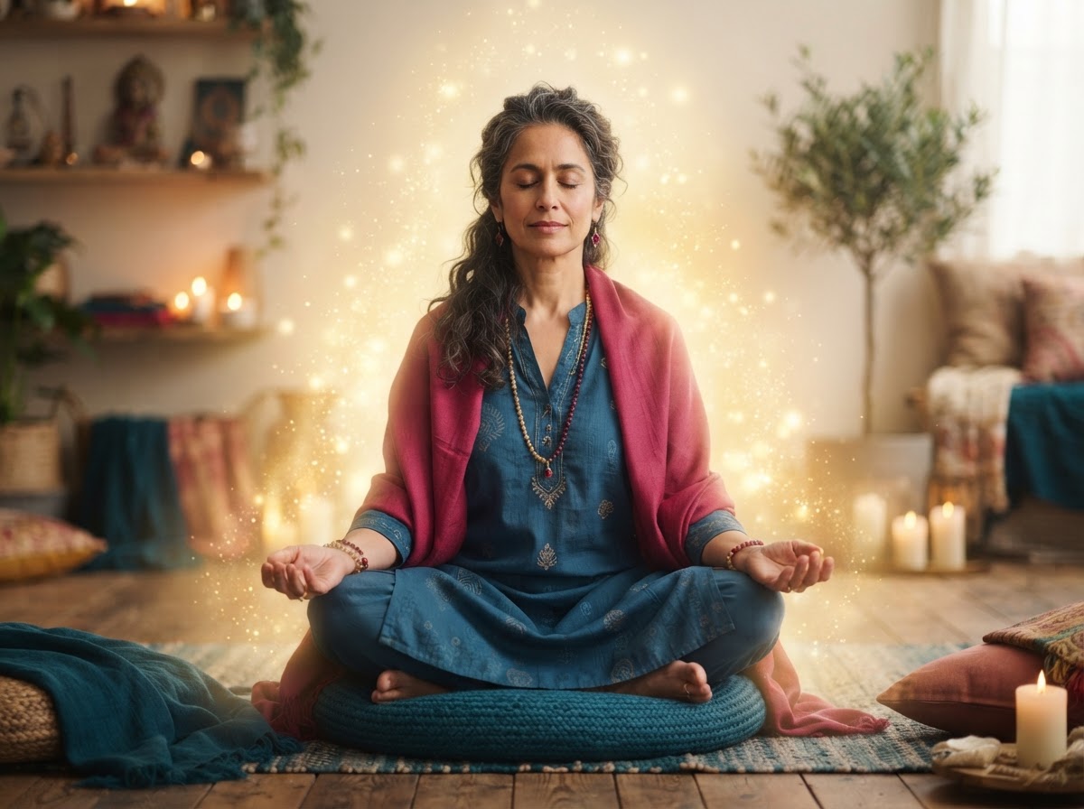 Spiritual woman clearing money blocks