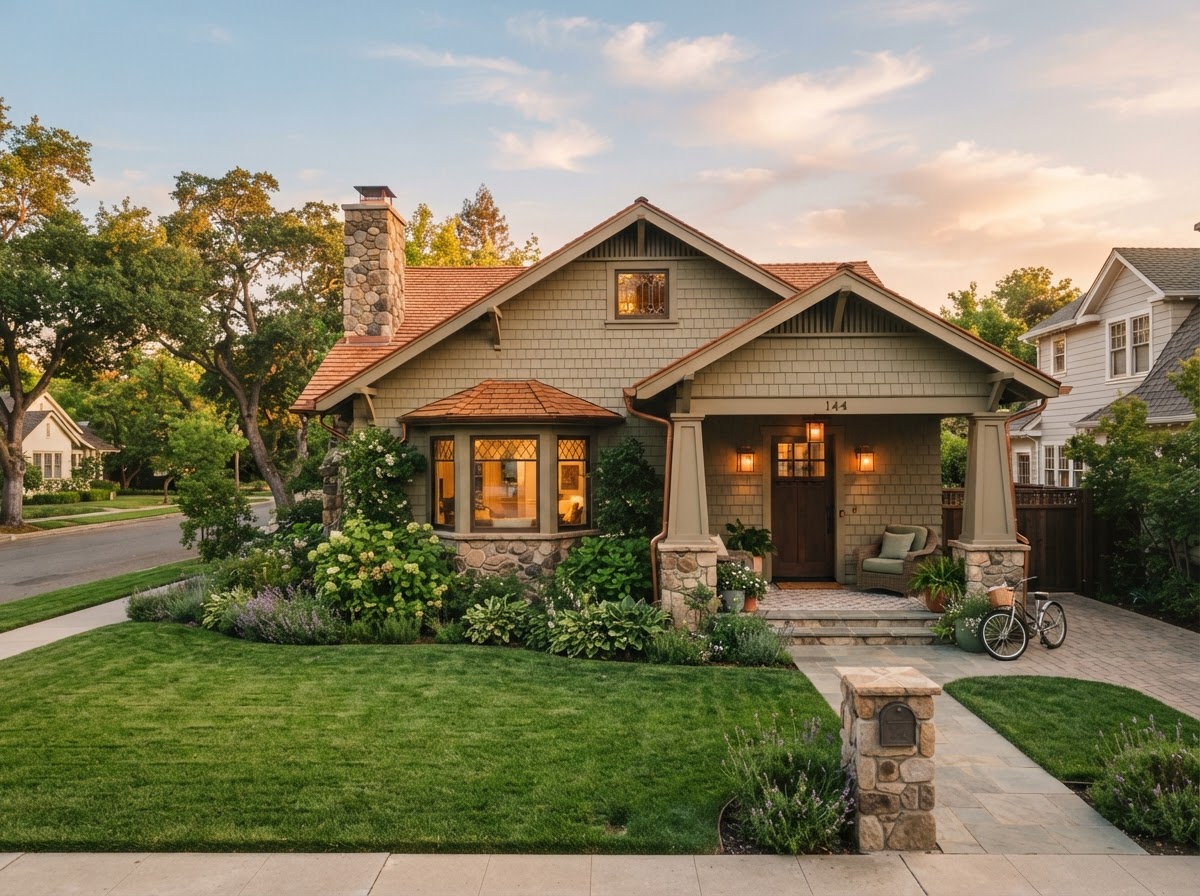 Charming suburban home at golden hour