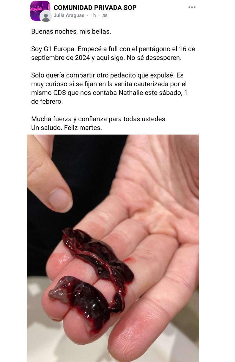 Captura de testimonio de Julia Araguas en comunidad privada