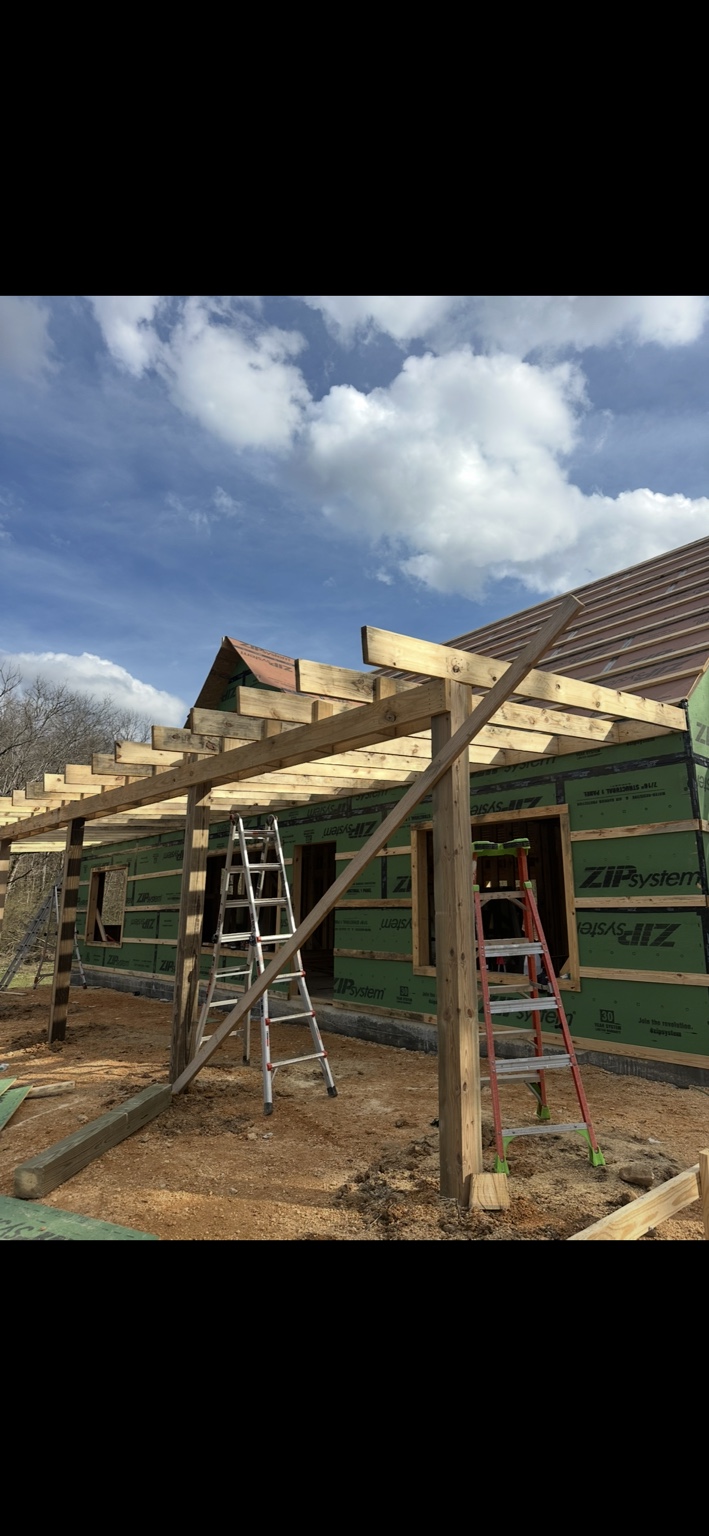 Joel Lindberg Residence — Covered timber porch framing tie-in and post alignment detail