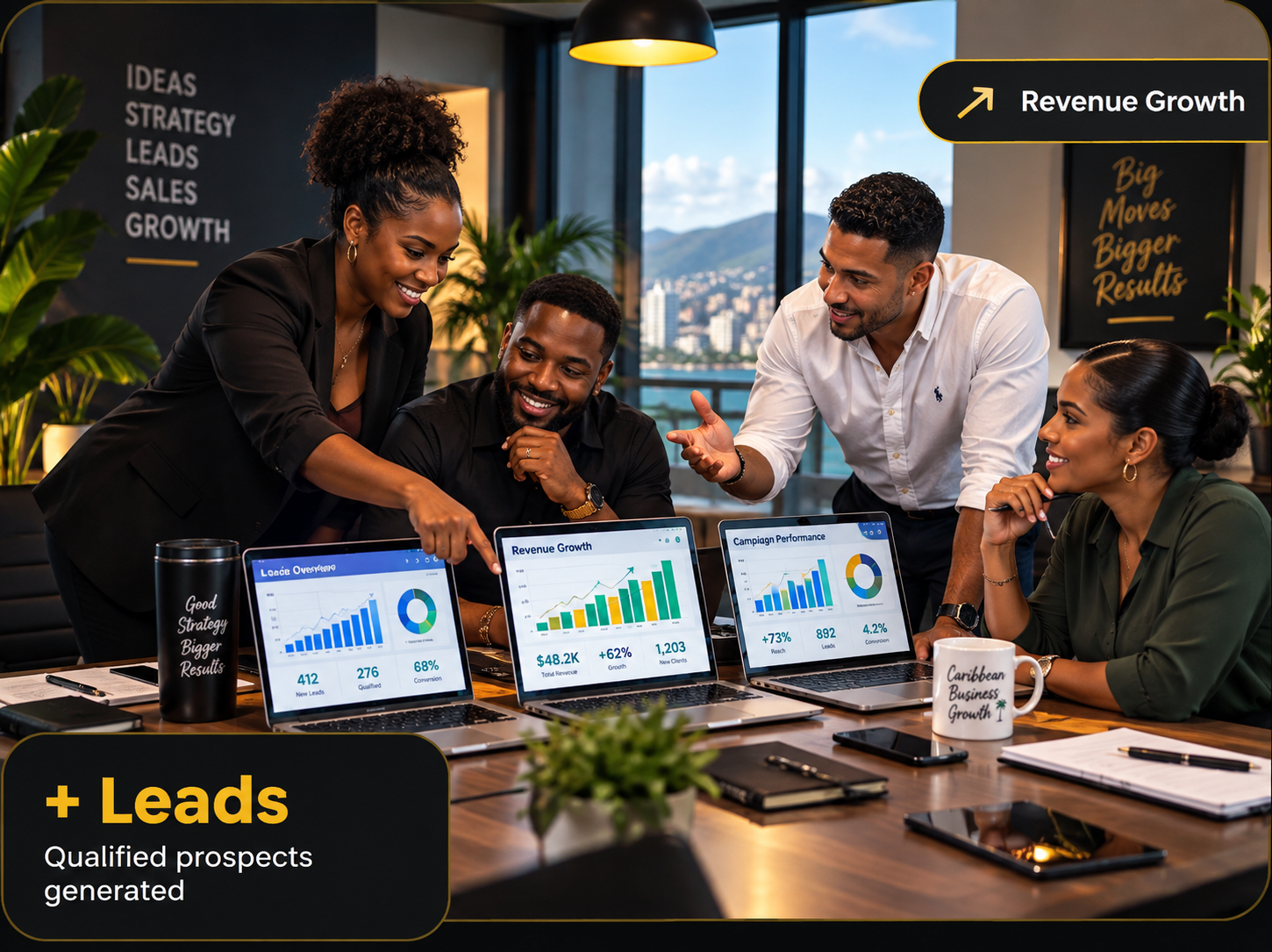 Kingz Marketing Agency team analyzing growth analytics, leads, and revenue dashboards