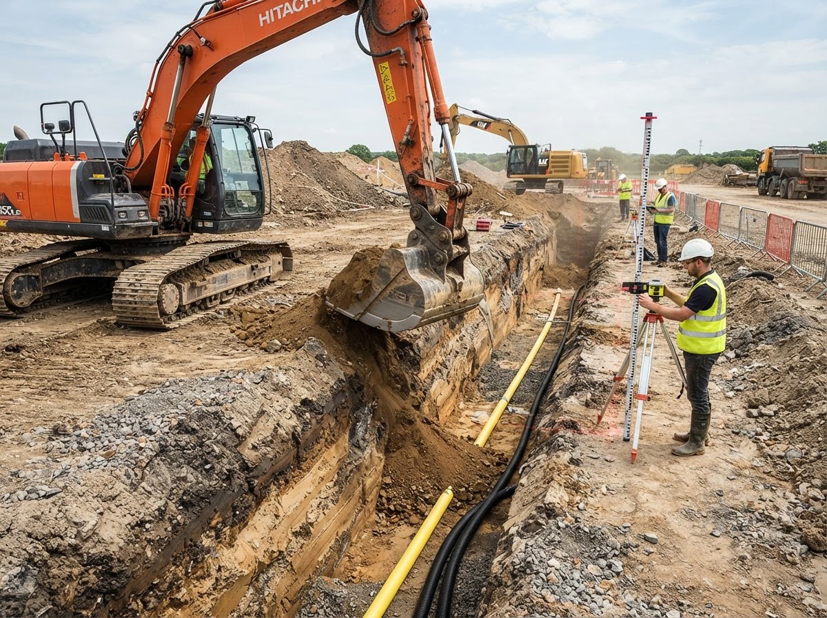 Kanal- und Leitungsbau auf der Baustelle
