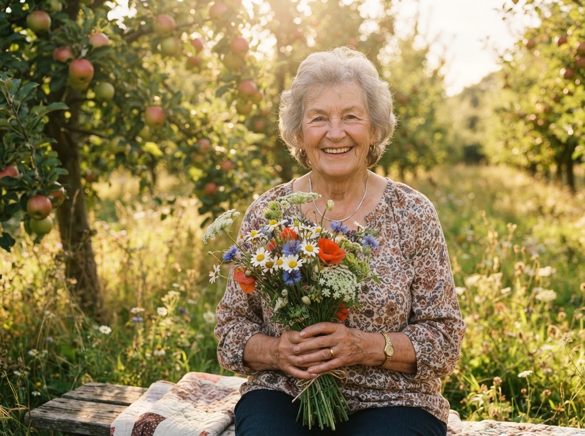 In her happy place: tending to her dahlias and heirloom roses on a sunny Sunday afternoon.