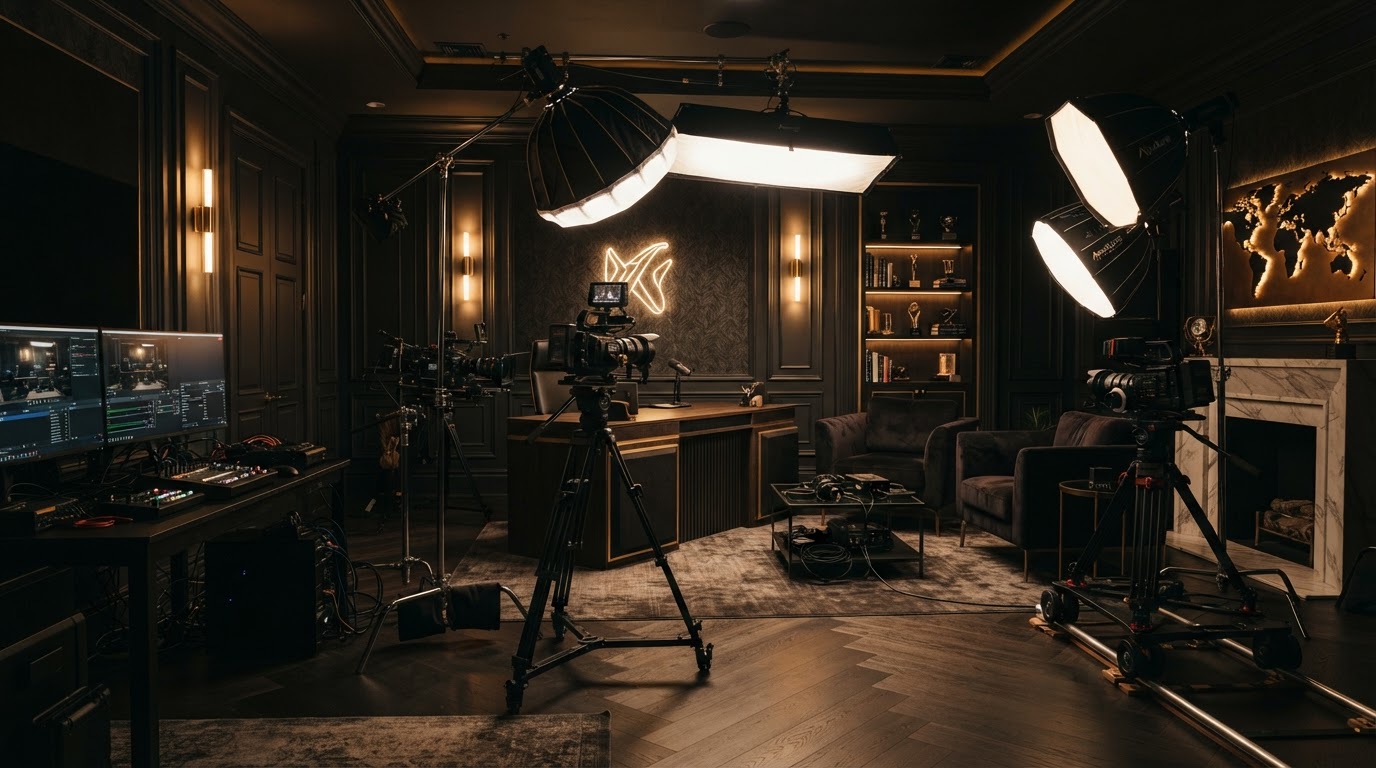 Broadcast studio and fan room production set