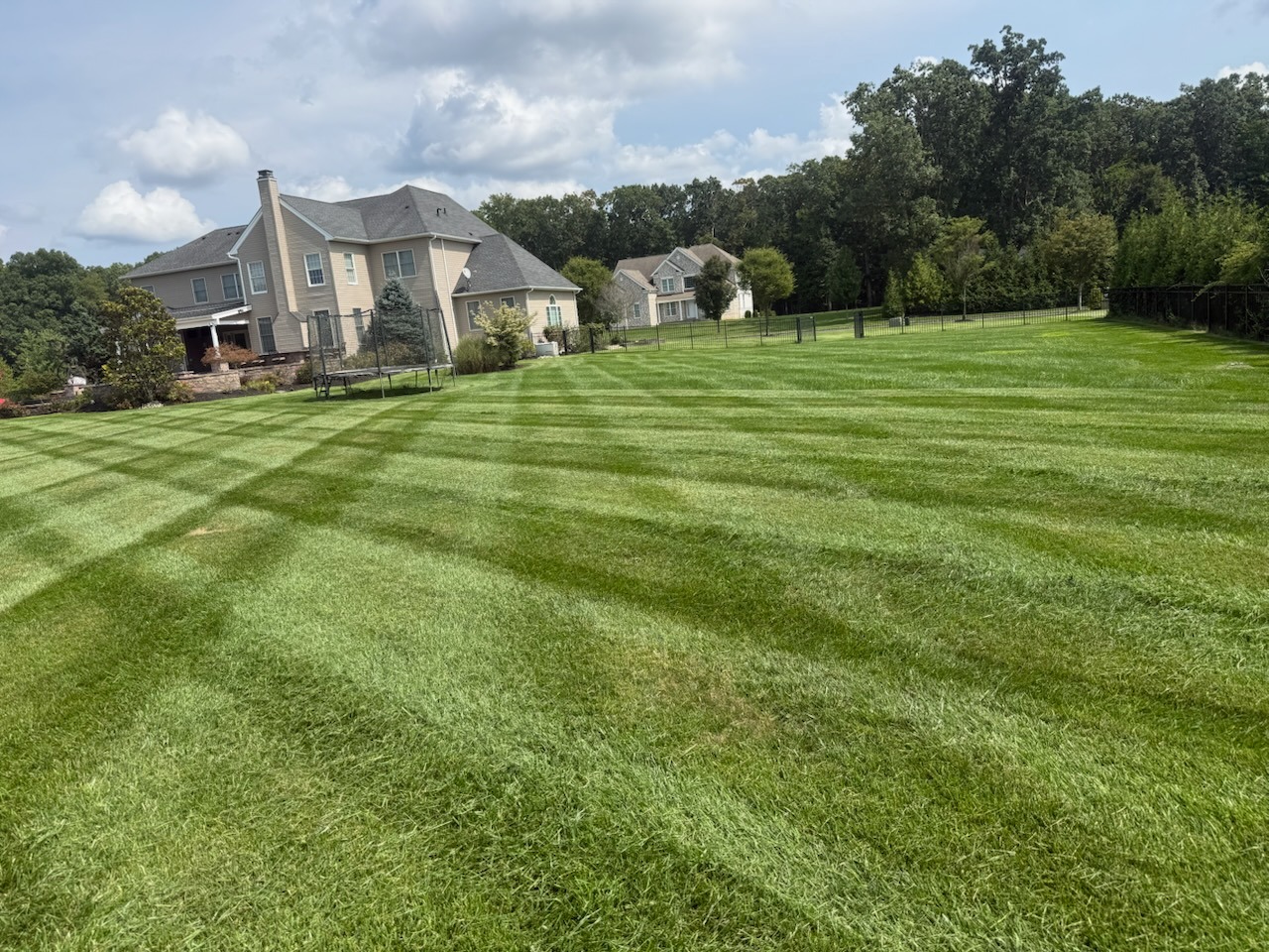 Luxury backyard turf care and rolling cross-hatch pattern in Robbinsville NJ