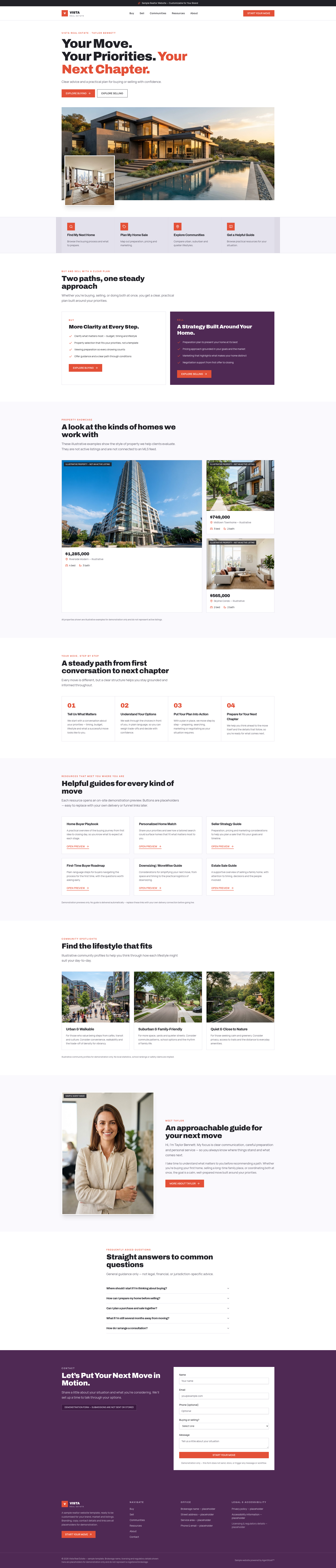 Homepage screenshot of the Fresh & Approachable agent website template featuring a clean, bright, open-plan presentation with teal accents.