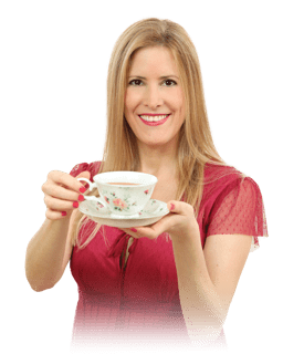 Victoria Bisogno con taza de té
