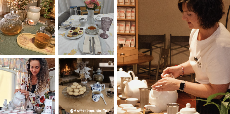Nuestras anfitrionas de té en acción compartiendo mesas, catas y servicio