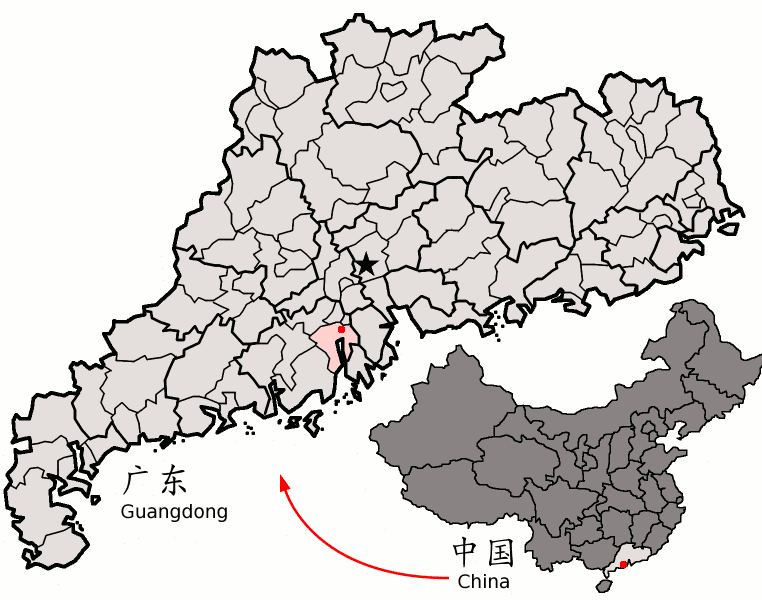 Mapa de ubicación de Xinhui en la provincia de Guangdong, China