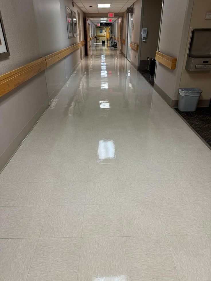 Healthcare Medical Corridor Floor Buffing & Disinfection