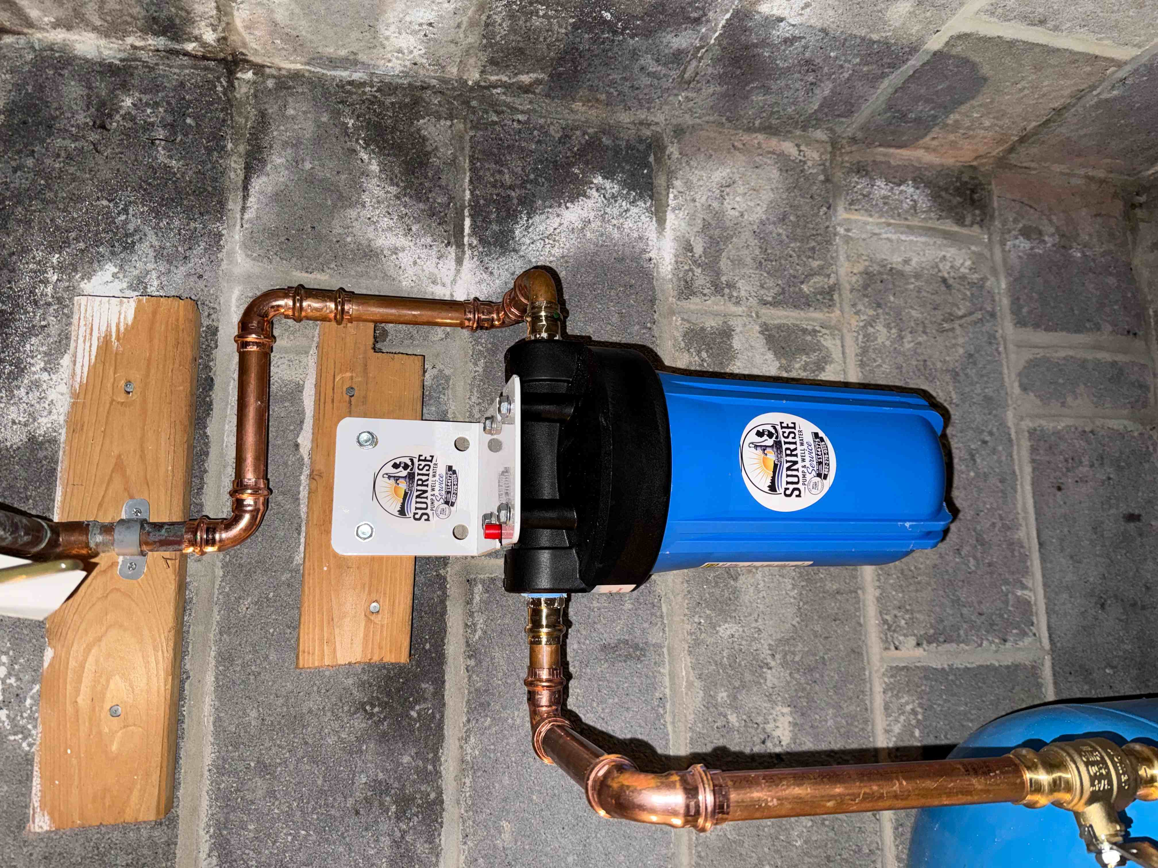 Newly installed sediment filter on new copper piping — Sunrise Pump & Well Water Service