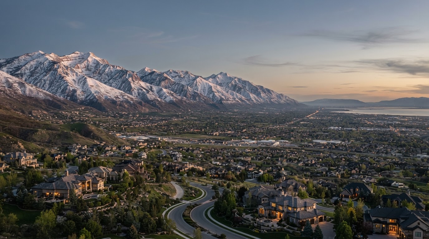 Wasatch Mountain range above the Salt Lake Valley at golden hour