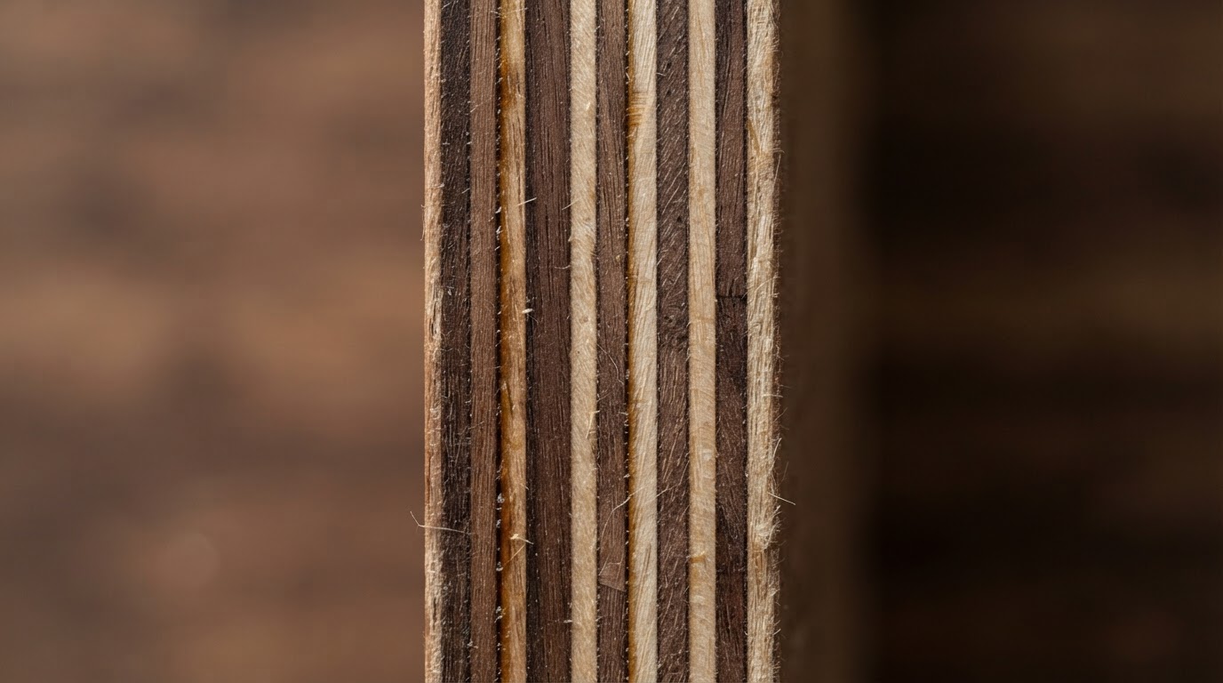 Macro close-up of premium plywood edge grain texture