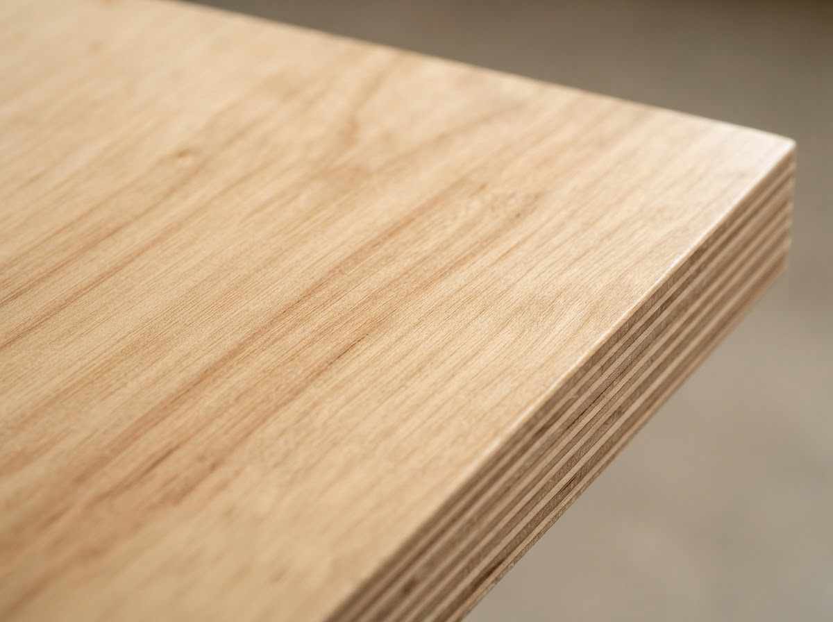 Close-up of smooth sanded calibrated plywood surface texture
