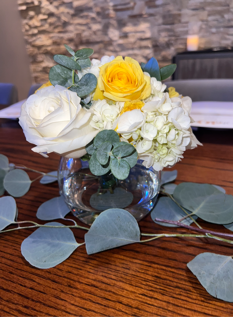 Eucalyptus Runner & Yellow Rose Centerpiece