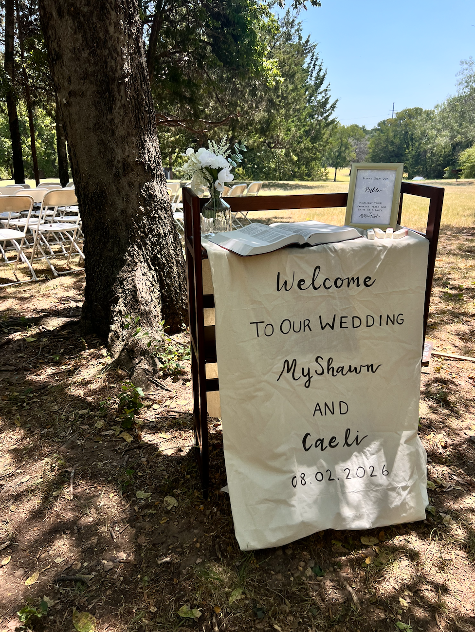 Outdoor Ceremony Welcome Sign & Scripture Table