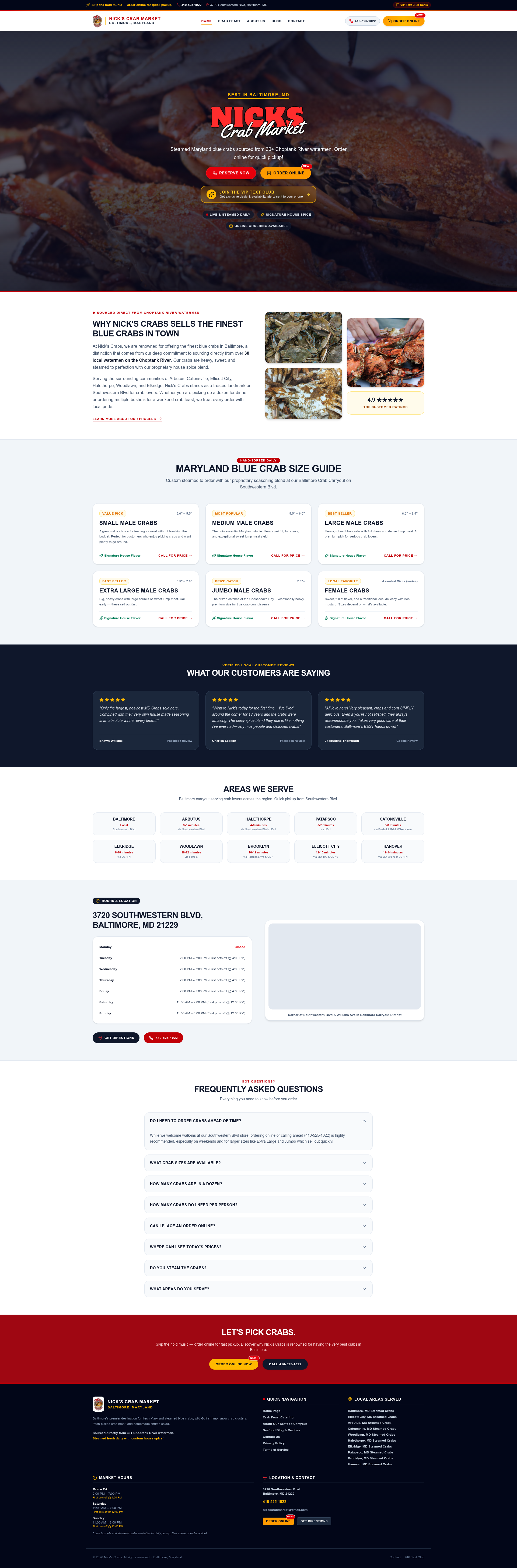Nick's Crab Market website design example