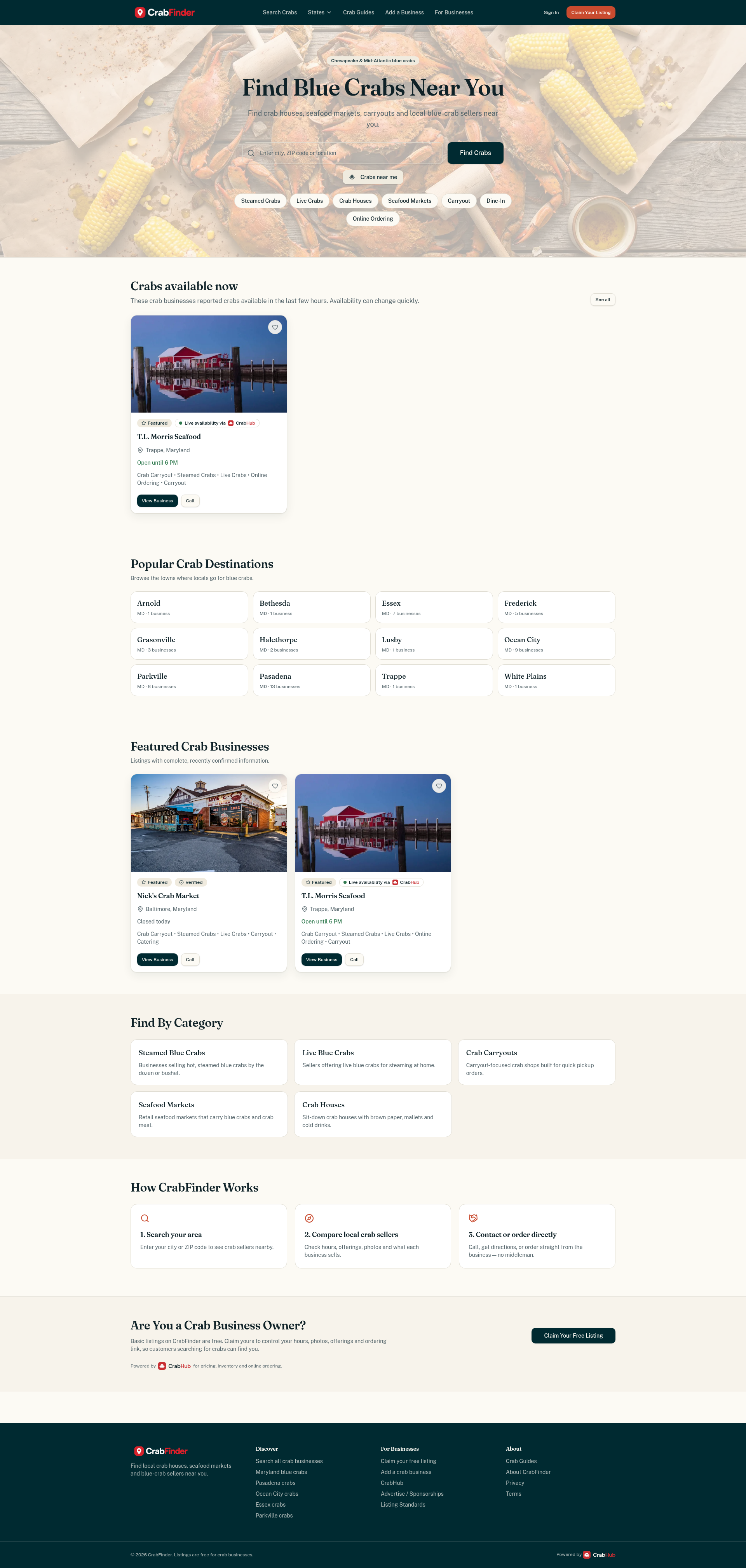 CrabFinder website design example