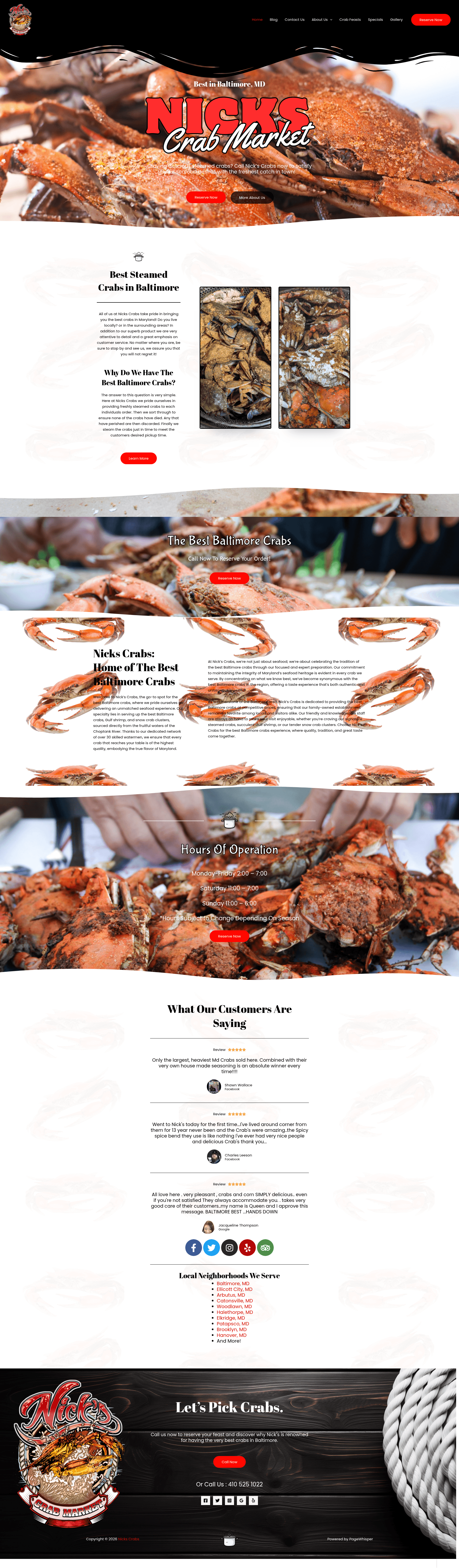 Nick's Crab Market previous website before redesign