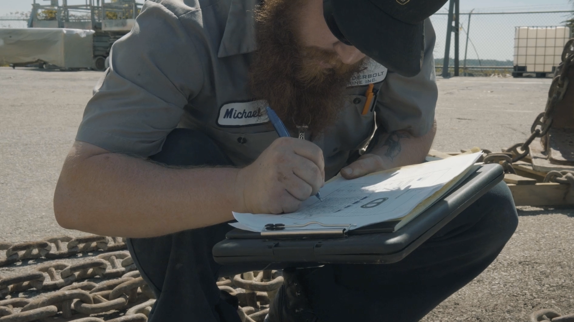 Thunderbolt Marine Service Yard Technician Inspecting Rigging & Work Order